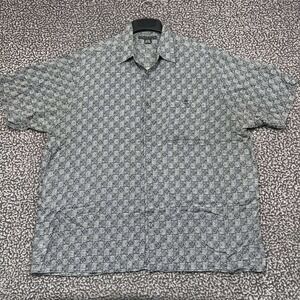 Manhattan Button Up Shirt Men 2XL Short Sleeve Blue Geometric Rayon XXL